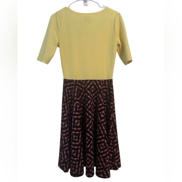 LuLaRoe Yellow and Black Patterned Midi Dress - Picture 2 of 3